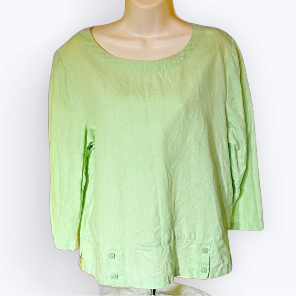 Chic Linen Coastal EuroSummer Breathable Lime Green Pullover Lagenlook Blouse ~L